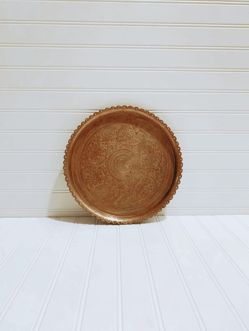 Vintage Brass Tray / Solid Brass Tray / Vintage Round Brass Etsy