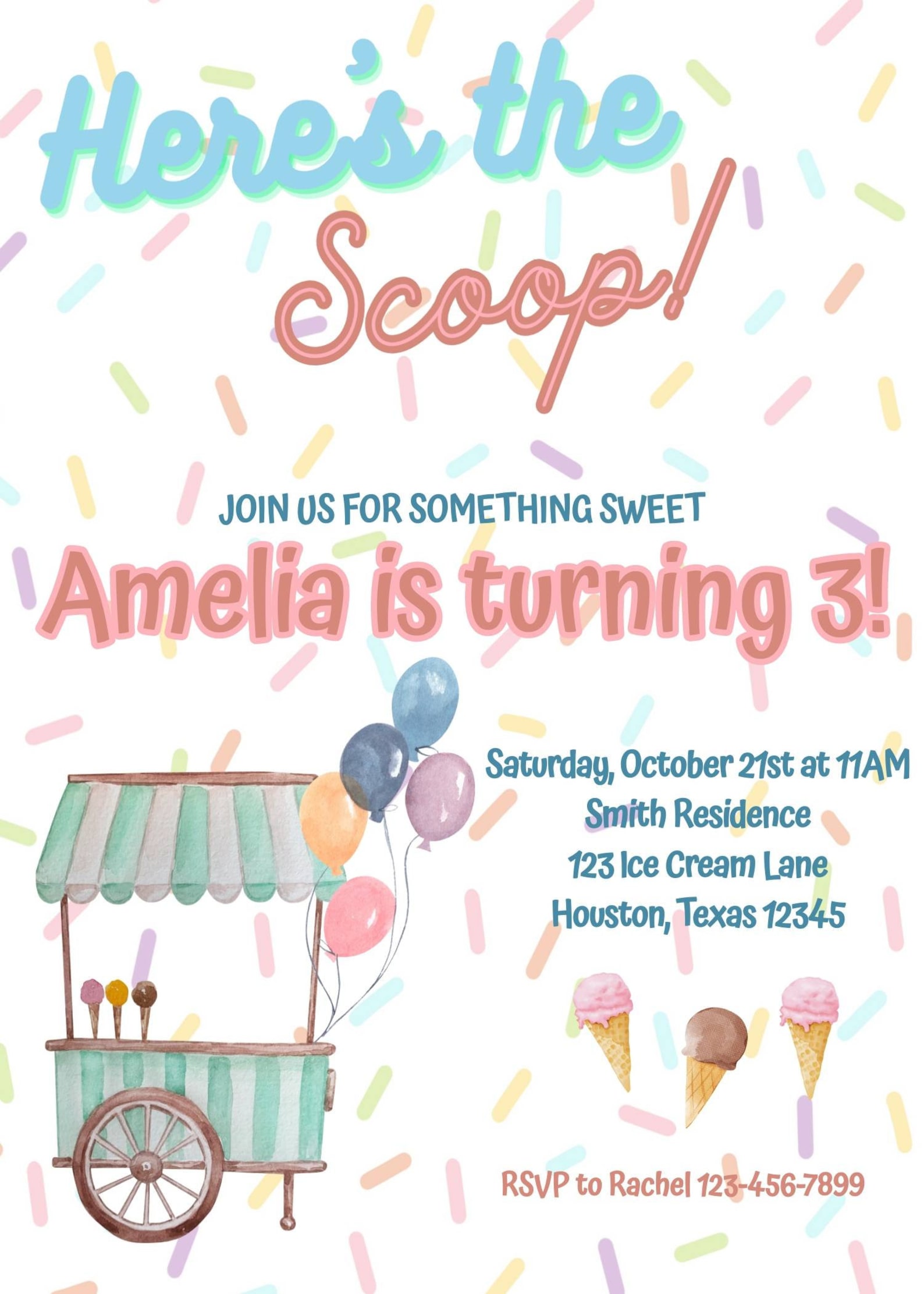Printable Ice Cream Birthday Invitation, Ice Cream Birthday Party ...