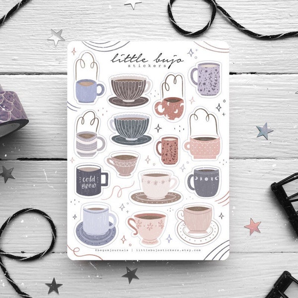 Whimsical Mugs Sticker Sheet | Witchy Planner Stickers | Celestial Bullet Journal Stickers
