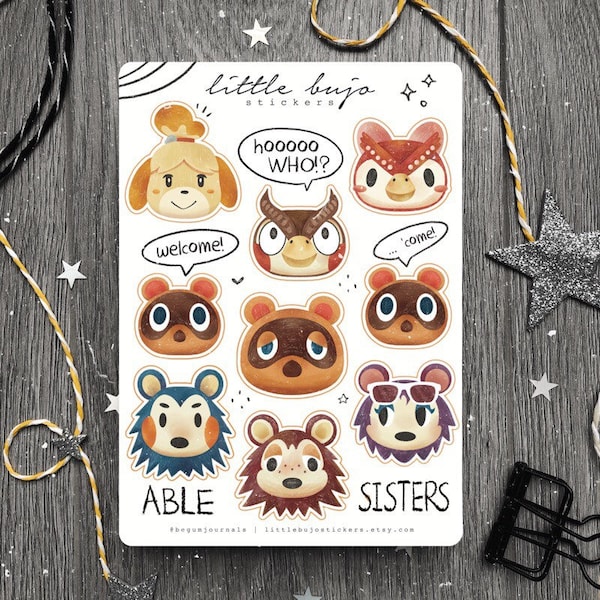 Animal Crossing Characters Sticker Set | ACNH Planner Stickers | Bullet Journal Sticker Sheet | Isabelle Able Sisters Blathers Celeste