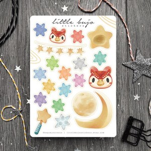 Arkusz naklejek Animal Crossing Celeste | Naklejki do dziennika Bullet Kawaii | Zestaw naklejek Cute Bujo | Naklejki do planera