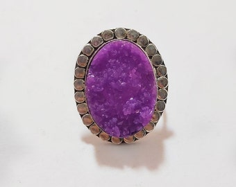 Pink Druzy Ring 0.925 sterling silver Ring US SIze-6  Uk Size-M  KSR07