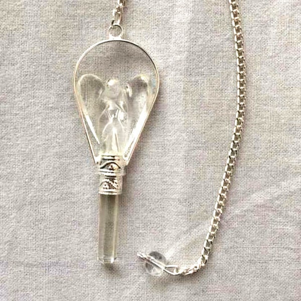 Clear Quartz Angel Pendulum With Clear Quartz Bullet Carved natural Crystal Pocket Angel Pendulum