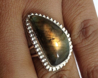 Labradorite  Ring 0.925 sterling silver Ring US SIze-10  Uk Size- U  KSR10