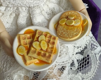 Mini food for dolls. Wafers miniature, pancakes with honey. Scale 1:6. Doll food. Polymer clay food.