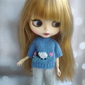 Bluthe outfit. Knitted sweater for dolls.