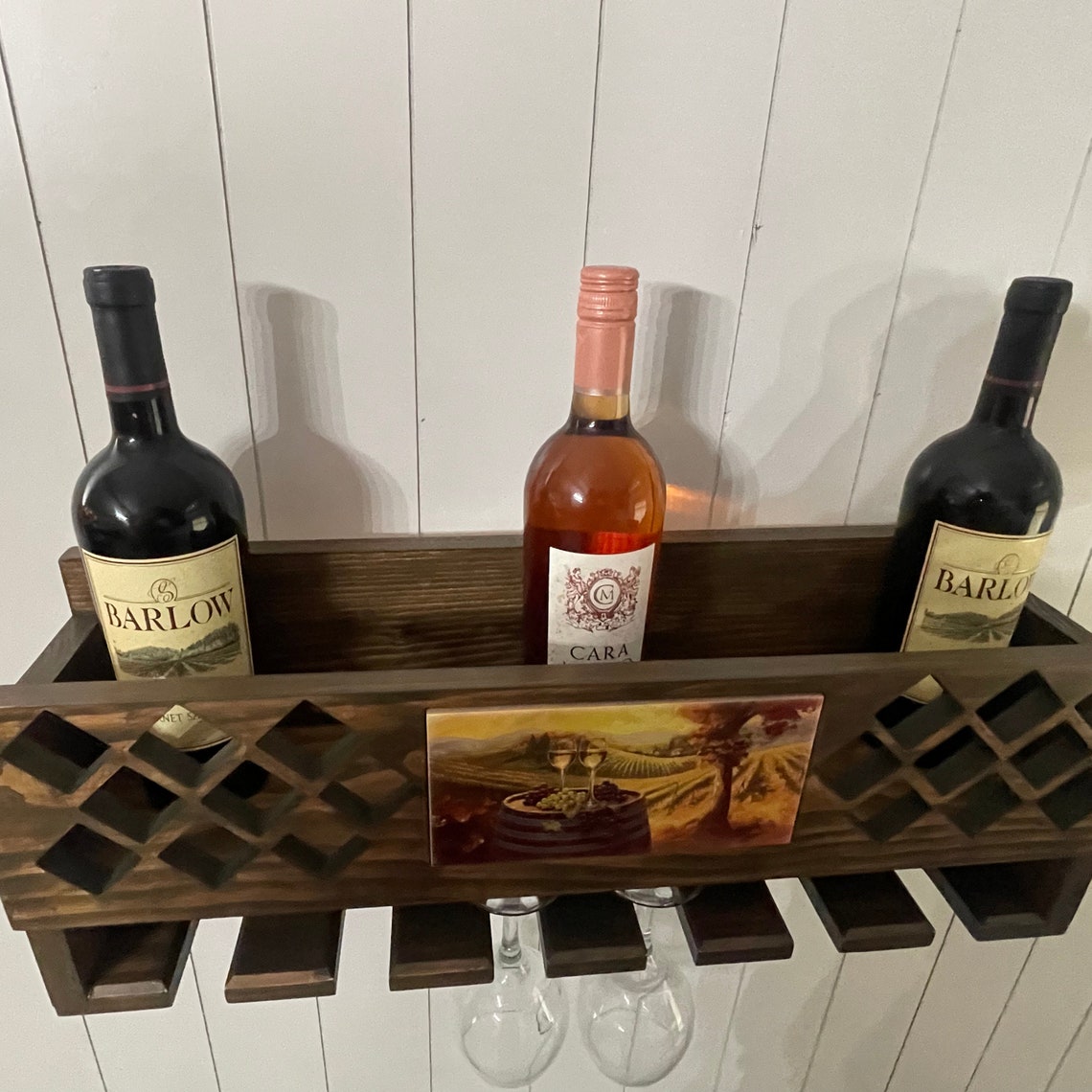 Rustic Wine Rholder Rustic Wine Rack With Glass Holder Handmade Wooden Wall-mounted ...