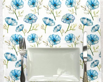 Floral print Napkins Set of 4/Cotton table napkins/Floral cloth napkins/Bue flowers dinner napkins/Watercolor design Napkins/Small Napkins