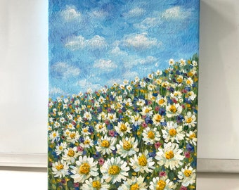 Daisies field Original painting/Daisies meadow acrylic painting/Original art/Small painting/Painting on canvas/Landscape painting/Wall art