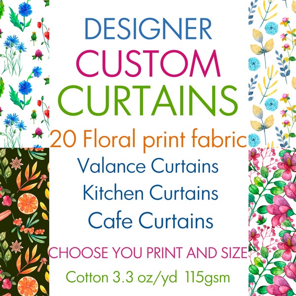 Floral custom curtains/Designer flowers curtain/Cafe Floral Curtains/Floral Valance Curtain/Custom Kitchen curtain/Watercolor cafe curtains