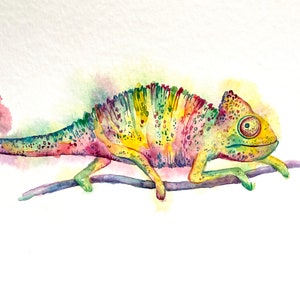 Chamäleon original Aquarell/Buntes Chamäleon/Tier Malerei/Original Kunstwerk/Reptil Malerei/Kinder Kunst/Tier Kunst