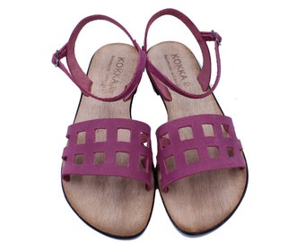 Handmade greek leather women sandals, Ankle strap sandals, Strappy sandals, Pink sandals, Summer beach sandals, Kokkashoes
