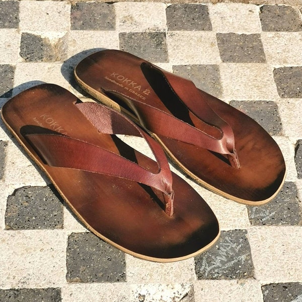 Klassische Griechische Leder Herren Sandalen - Sommer Flip Flops, Stilvolle Minimal Schuhe