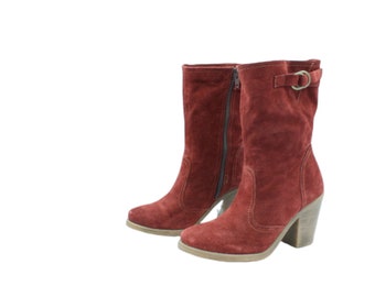 Leather boots women, Cowboy ankle boots, Red velvet leather boots, KOKKAshoes