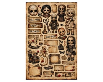 Doll Whispers in the Dark Printable | Creepy Doll Junk Journal Pages | Vintage Gothic Ephemera | 8.5x11 Digital Download