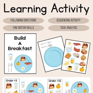 Actividad para preparar el desayuno / Actividad imprimible / Motricidad fina / Seguir instrucciones / Educación preescolar y especial