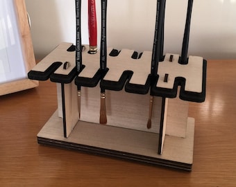 Artist's Wooden Paint Brush Holder in Wood Finish, Brush Stand, Watercolour Brush Drier