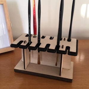 Houten penseelhouder met houten afwerking, penseelstandaard, aquarelpenseeldroger, houder voor penselen, hoogwaardig cadeau