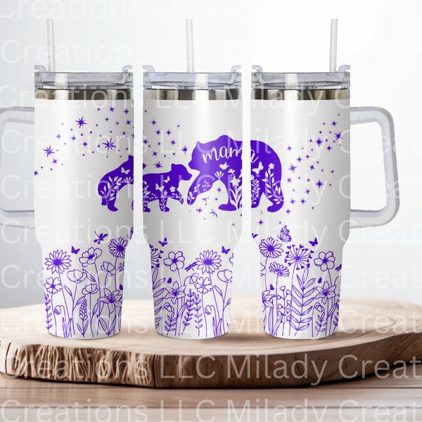 Mama Bear & 2 Cubs 40oz Engraved Tumbler SVG, Laser Engraved, Digital Download, Tumbler Wrap For Laser, Seamless Pattern for 40oz Tumbler