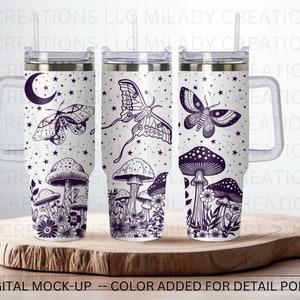 Moonlight Moths 40oz Engraved Tumbler SVG, Laser Engraved, Digital Download, Tumbler Wrap For Laser Rotary, Seamless Pattern 40oz Tumbler