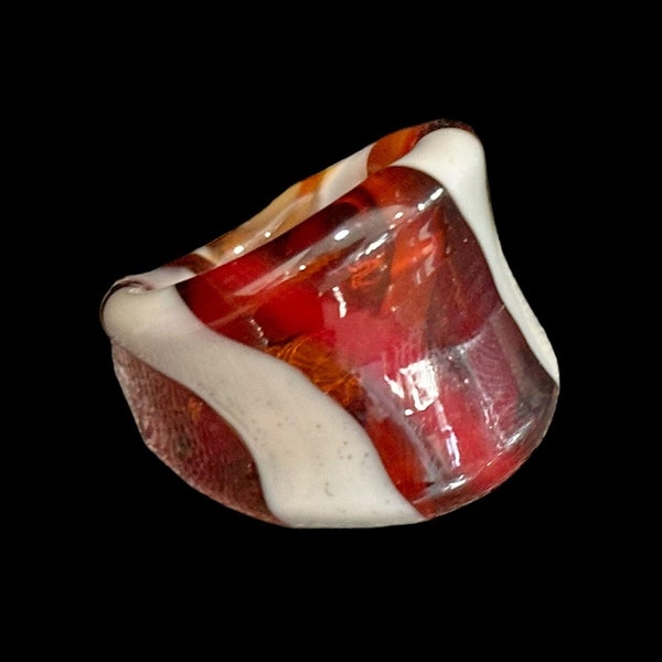 Vintage MURANO Ring / Murano Glass Cocktail Ring / Caramel & Gray Colorblock / Psychedelic Glass Ring / Art Glass Statement Ring / Size 7