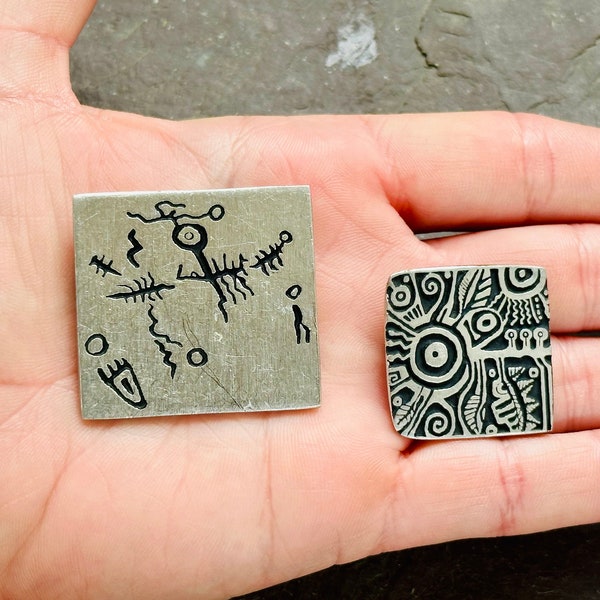 Alice Steely / Urban Fetishes / Fossil Patterns / Tribal / Primitive / Pewter Rectangular / Set of 2 / 2000