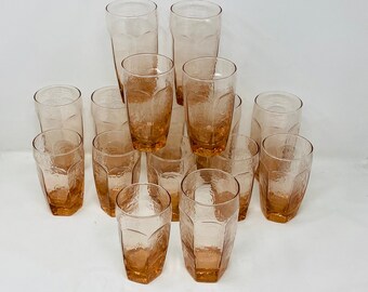 Libbey Pink Facets Pattern Tall Octagon Drinking Glasses Set Etsy