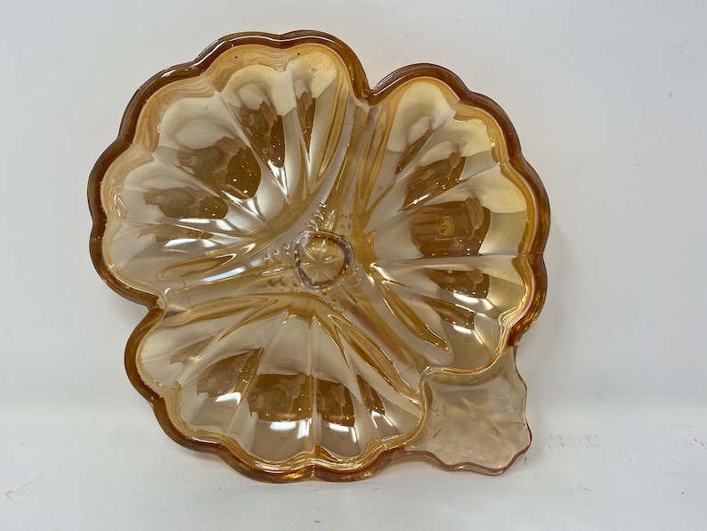 Flower Divided Trinket Tray Dish Peach Luster Carnival Glass Etsy