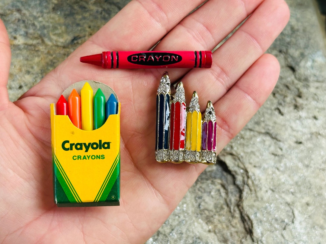 Vintage Crayon Brooches / Crayola Crayon Box / Rhinestone Etsy