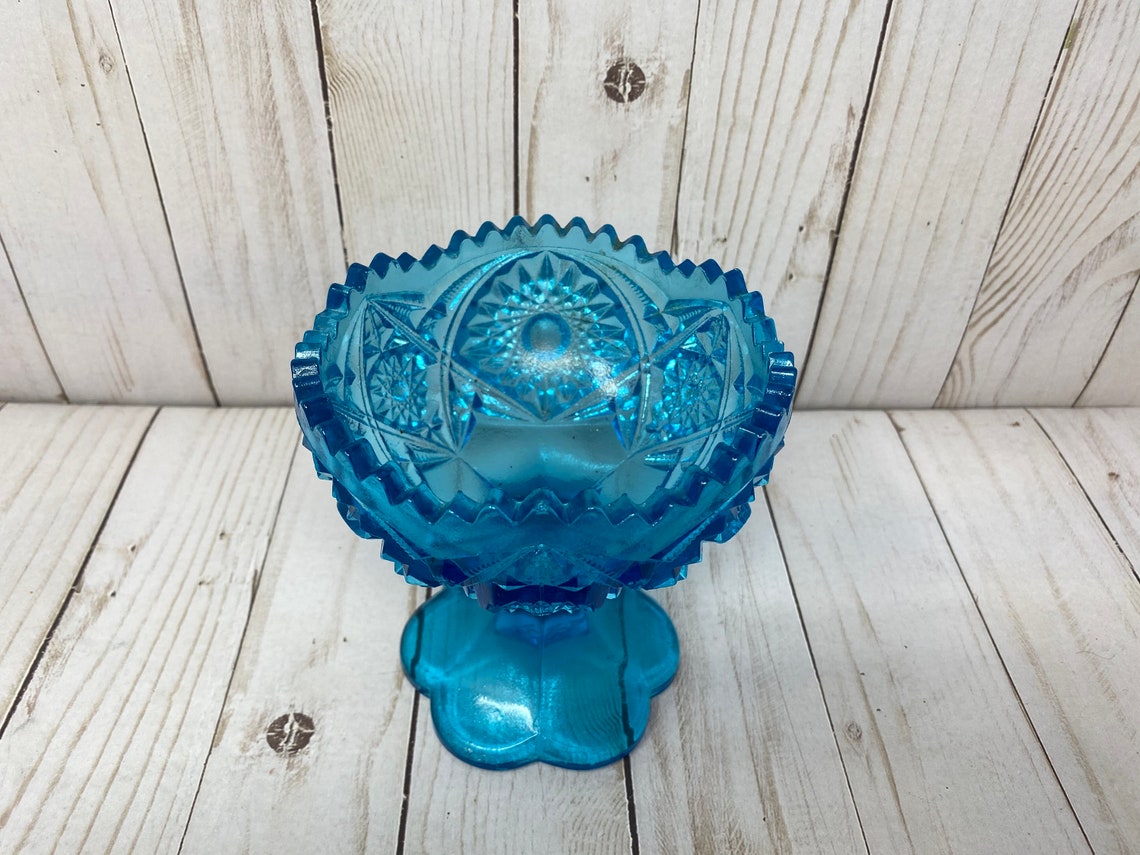 Kemple McKee Cobalt Blue Compote Bowl Yutec Blue Saw Tooth Etsy