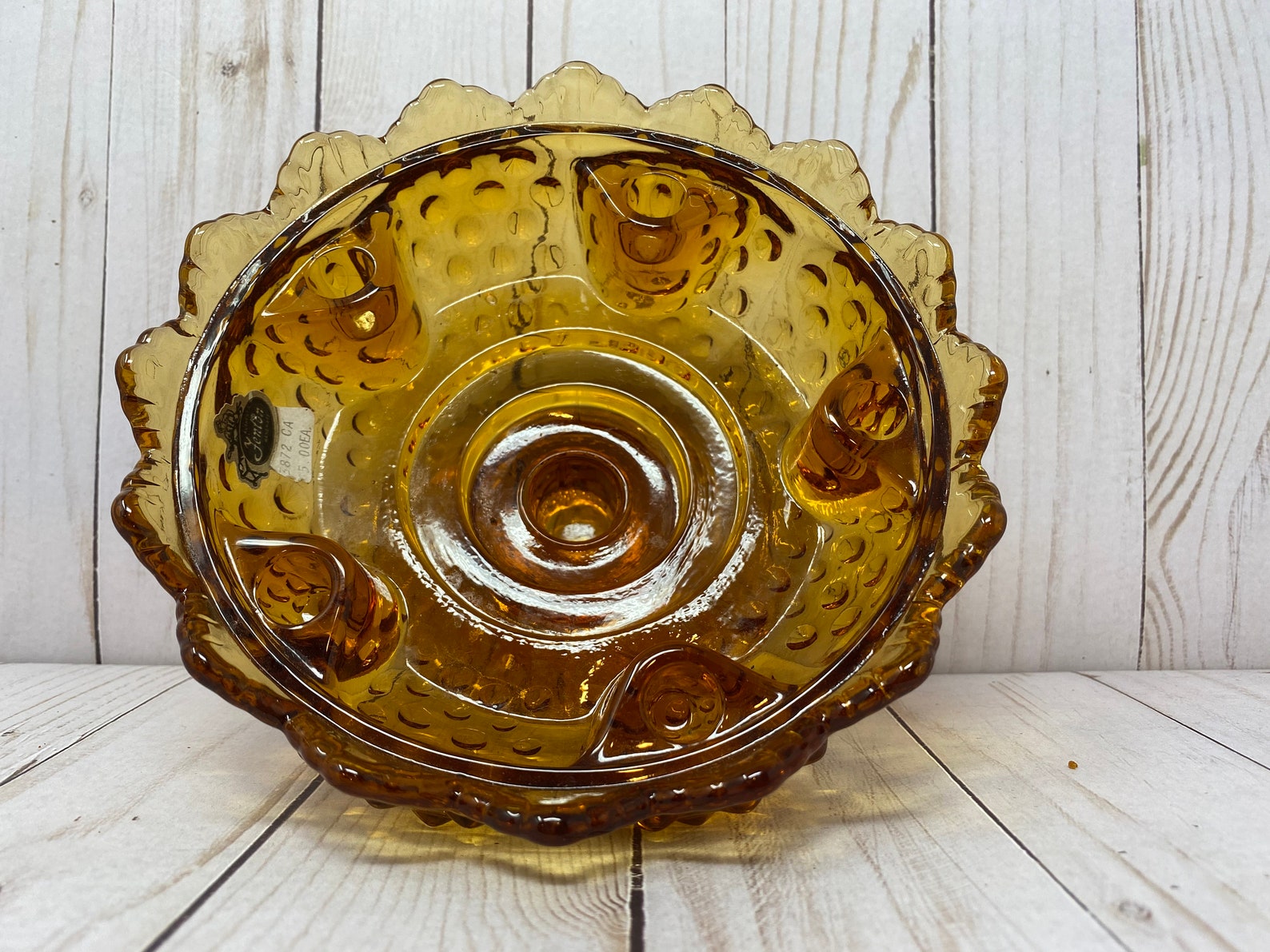 Fenton Six Candles Candle Bowl Holder Candlestick Amber Glass Etsy