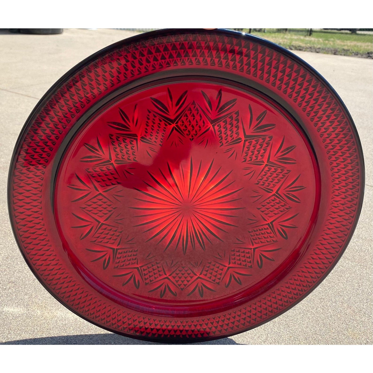 Ruby Red Glass Charger Plate 12.75 D Starburst Diamond Etsy