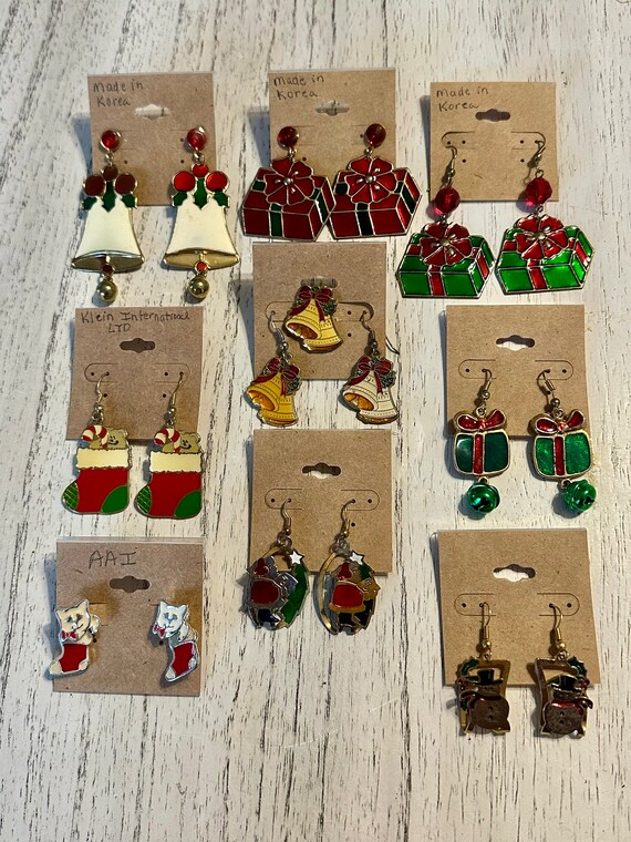 Vtg Enamel Christmas Earrings Lot / Korea / Klein… - image 1