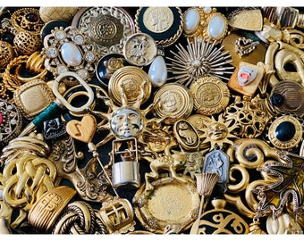 Vintage Steampunk Gold Tone Single Earrings Craft Lot - Sun Faces Coins Snake Oddities 80 Pcs