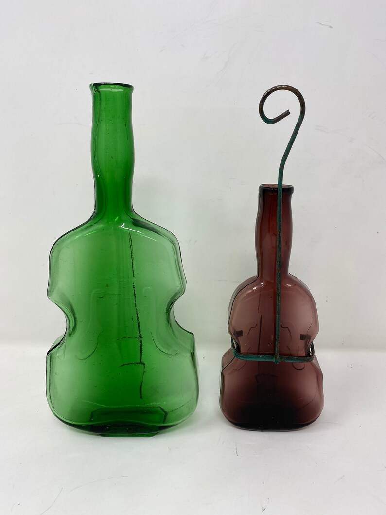 Glass Violin Bottles Set of Two Cello Violin Shaped Glass Etsy