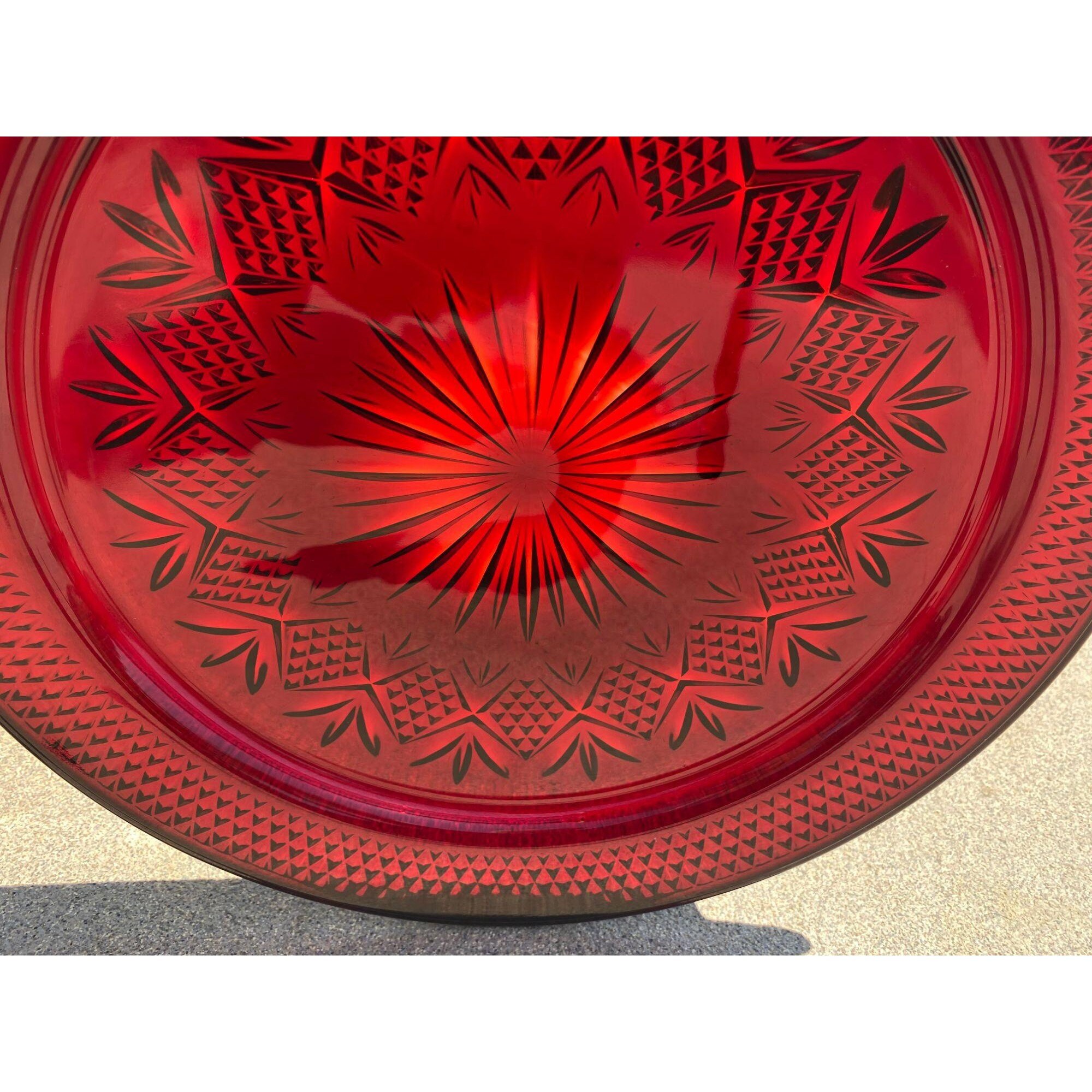Ruby Red Glass Charger Plate 12.75 D Starburst Diamond Etsy
