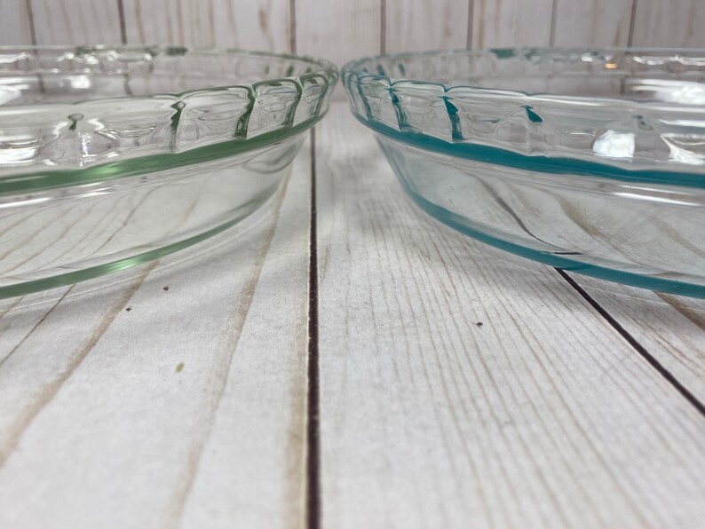 Pyrex Blue Tint Deep Dish Pie Plate Glass Fluted Edge Handles 9.5\u201d Aqua Blue Tint #229 Crimped Edge Large Handles Pie Baking Set #229