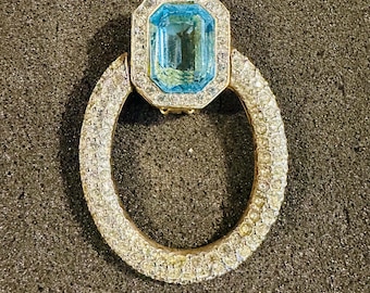 Valentino Signerad Örhänge med Strass, Klipp på, Enkelt / Couture Guldton / Grov Strass / Blå Cabochon / Örhängesersättning