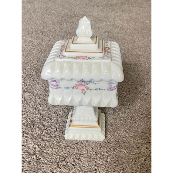 Westmoreland Milk Glass Square Wedding Box Handpainted Pink Etsy