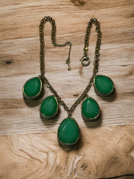 FOSSIL Necklace / Green Aventurine Teardrop & Gold