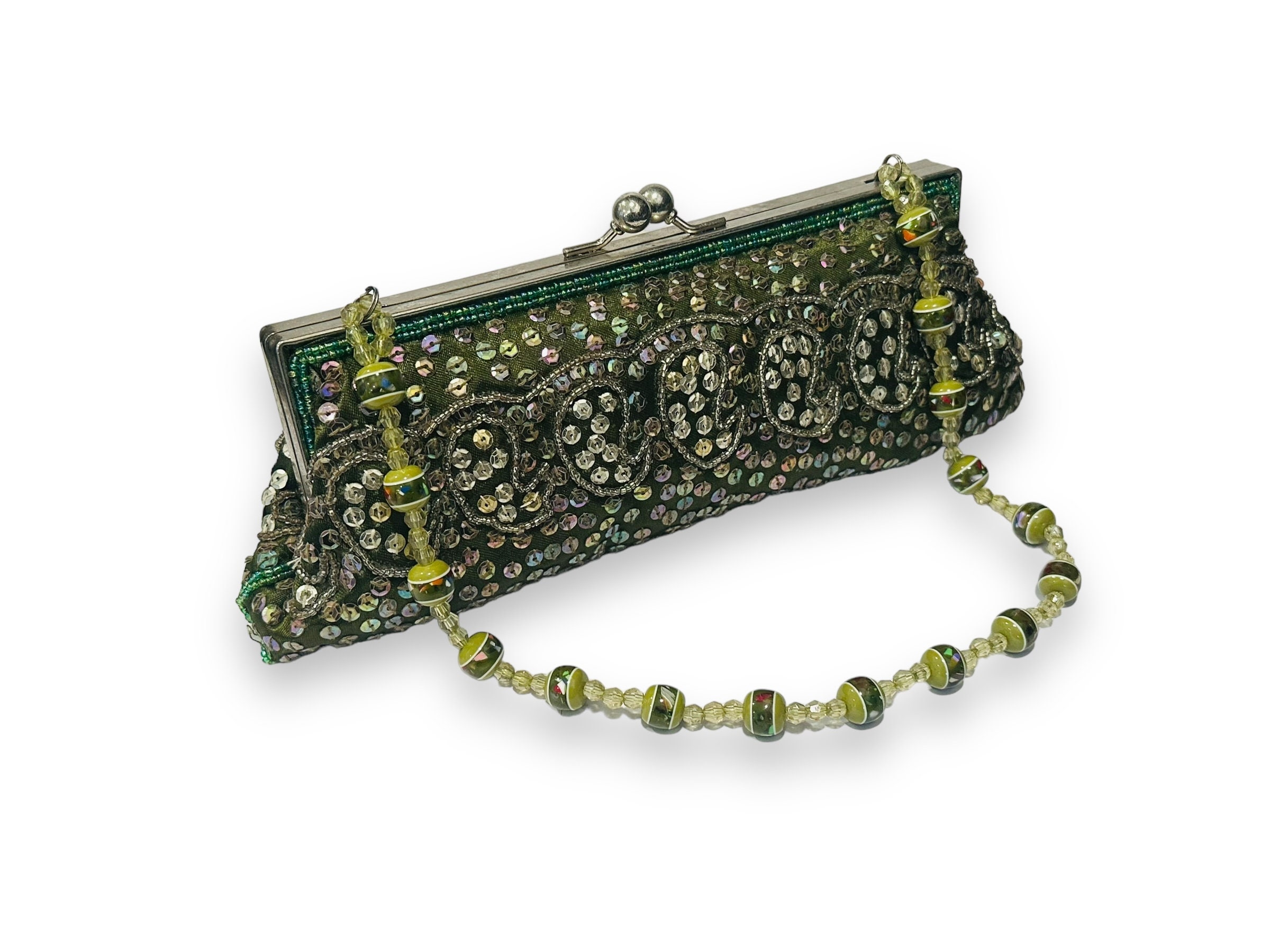 Olive green leather clutch handbag – Marina Pan