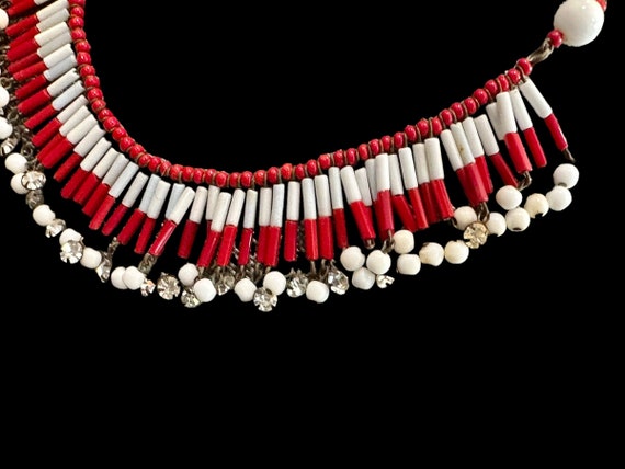 W Germany 1940's Fringe Choker Necklace / White &… - image 7