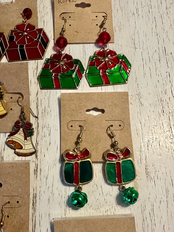 Vtg Enamel Christmas Earrings Lot / Korea / Klein… - image 3