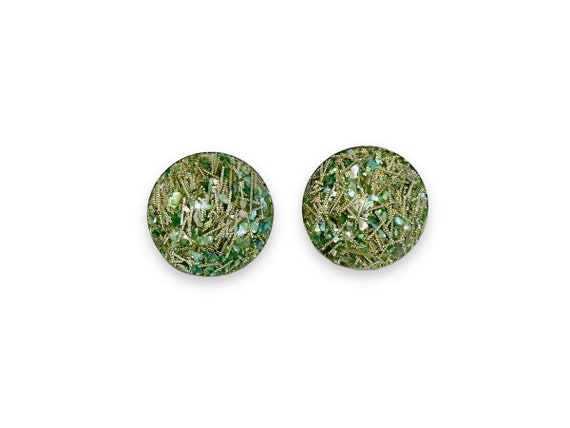 Vintage Confetti Lucite Clip Back Earrings / Gree… - image 3