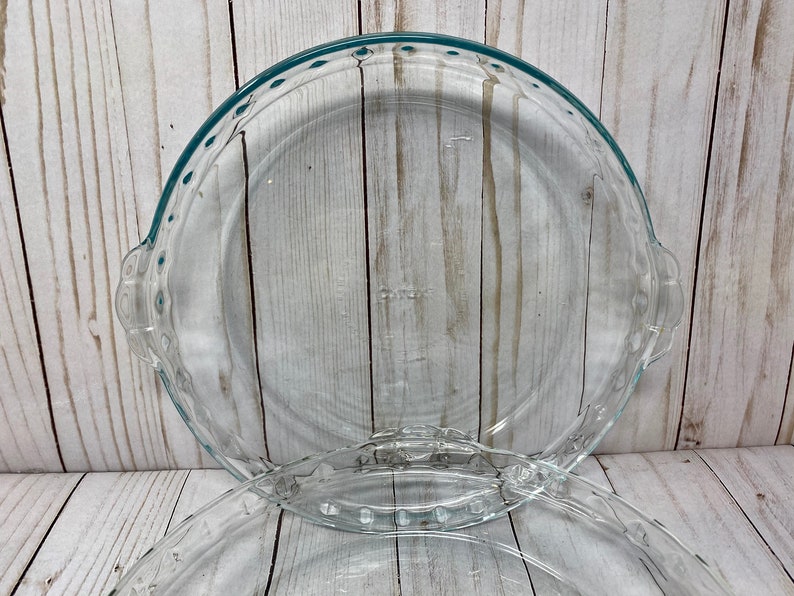 Pyrex Blue Tint Deep Dish Pie Plate Glass Fluted Edge Handles 9.5\u201d Aqua Blue Tint #229 Crimped Edge Large Handles Pie Baking Set #229