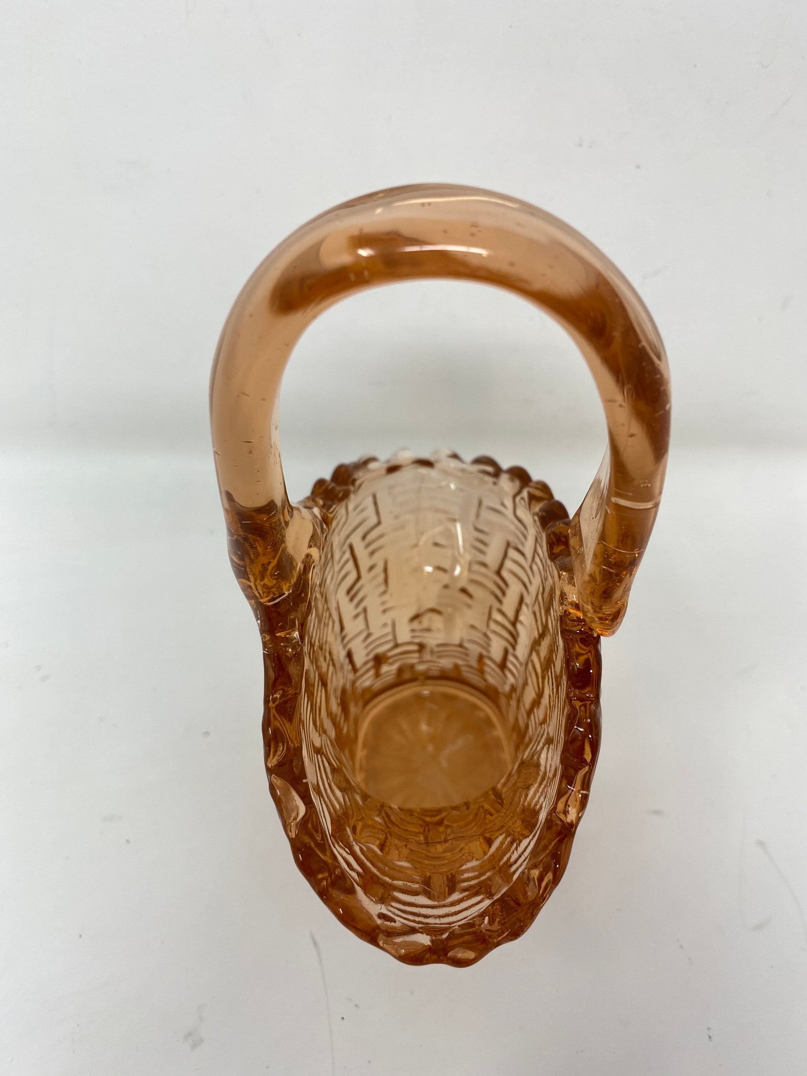 Vintage Pink Glass Basket Small Basket Weave Pattern Glass Etsy