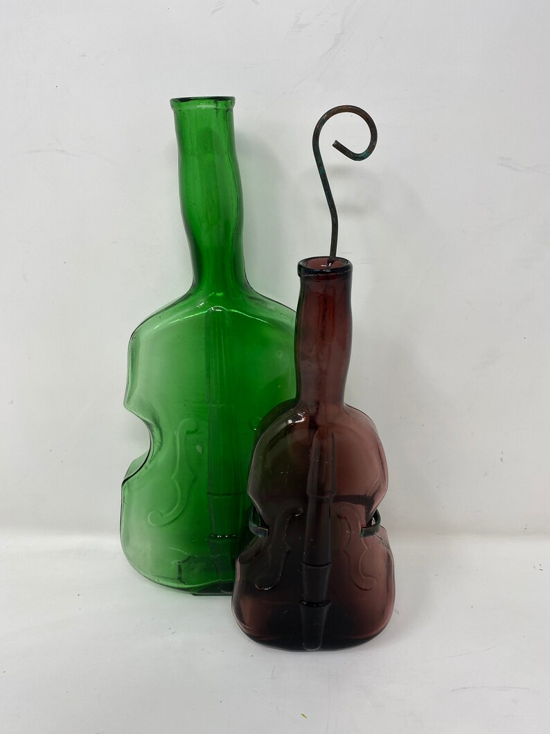 Glass Violin Bottles Set of Two Cello Violin Shaped Glass Etsy