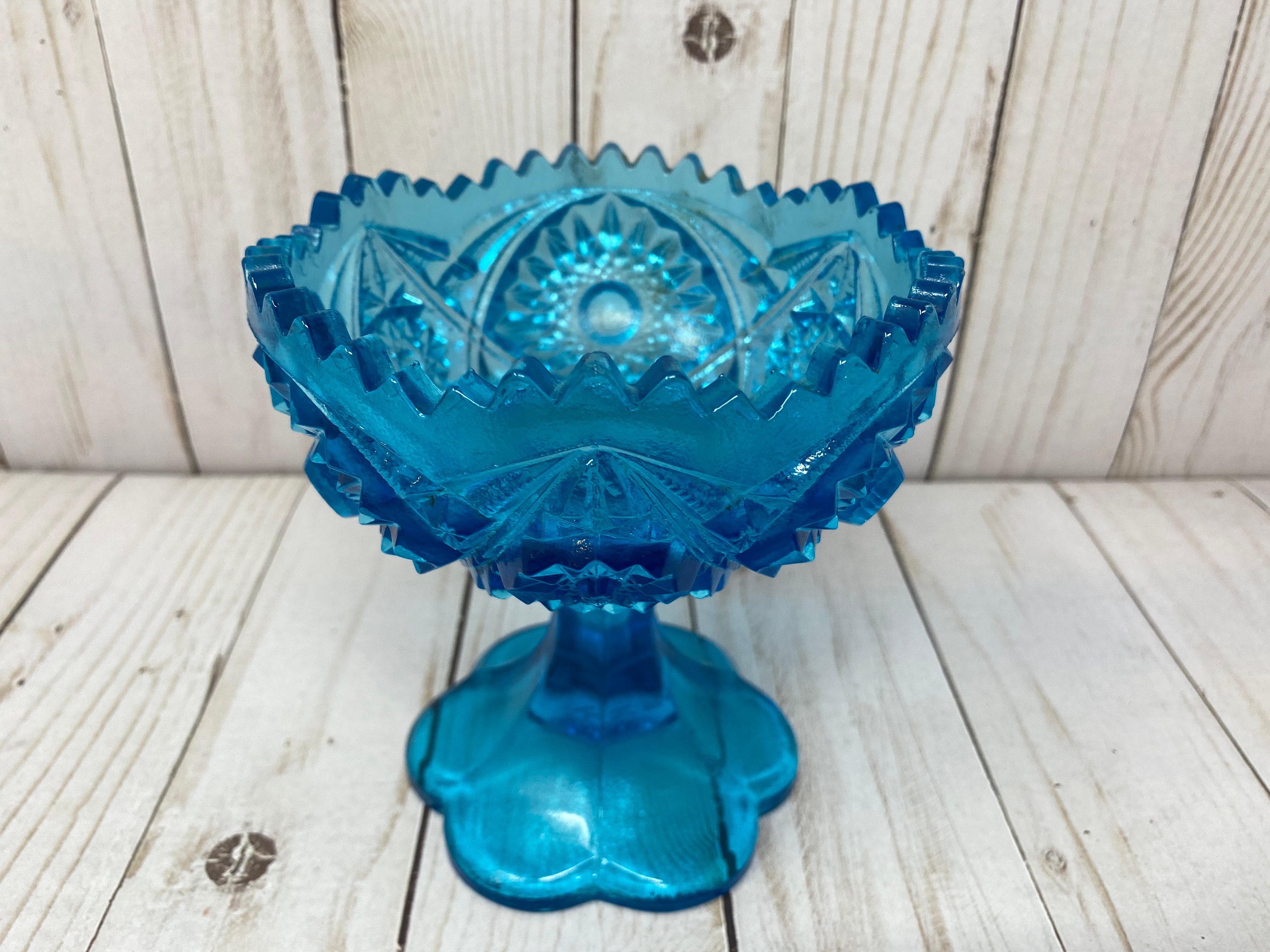 Kemple McKee Cobalt Blue Compote Bowl Yutec Blue Saw Tooth Etsy
