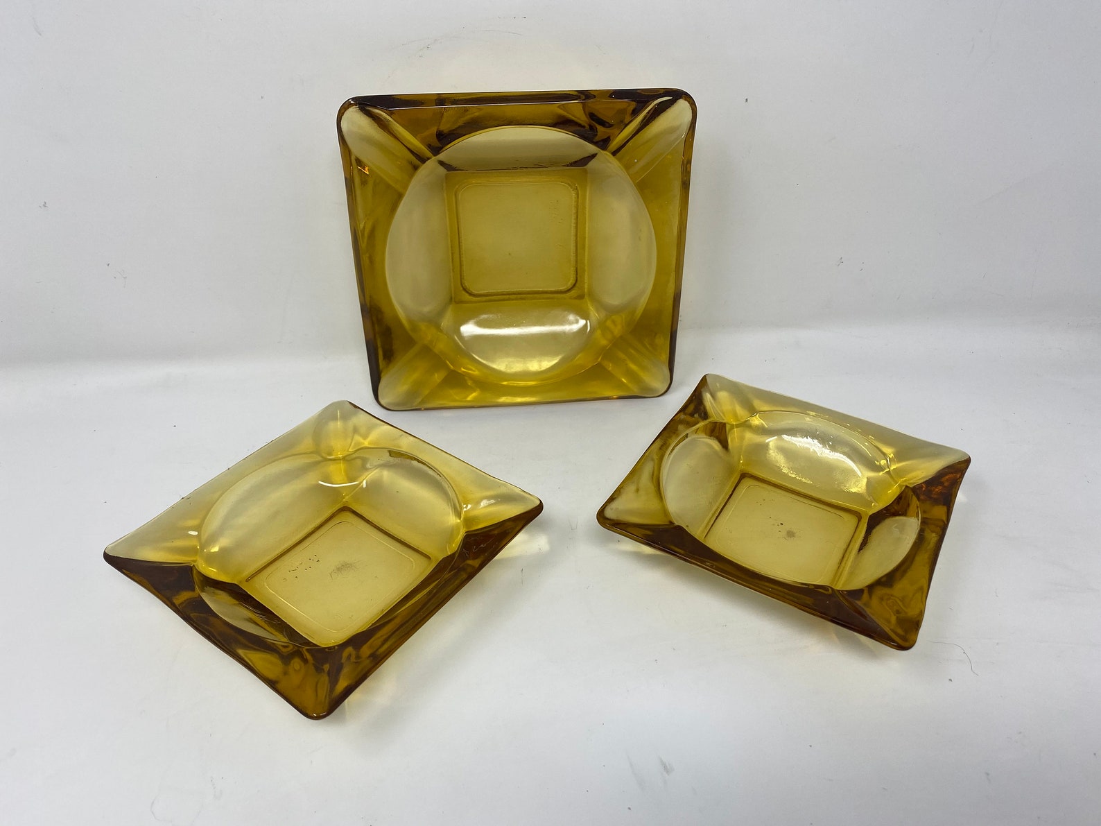 Amber Glass Square Ashtray Set of Three Vintage Cigar Glass Etsy