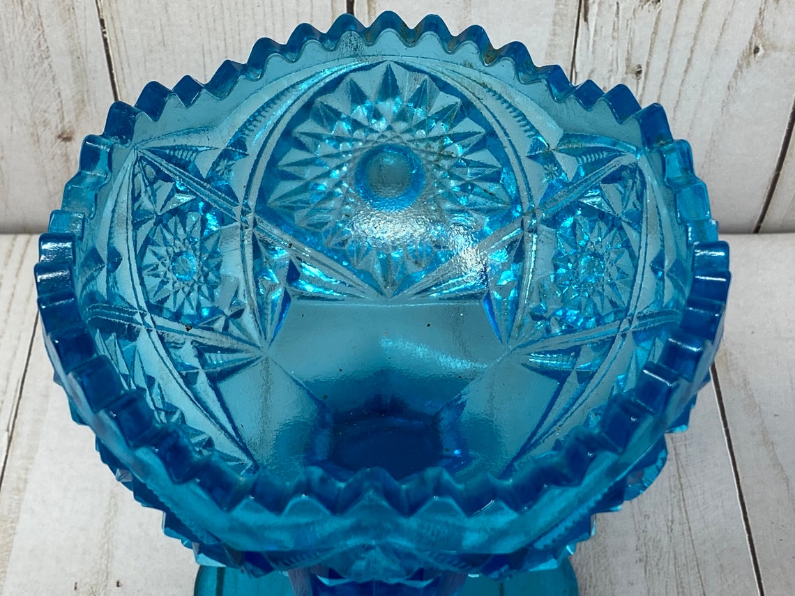 Kemple McKee Cobalt Blue Compote Bowl Yutec Blue Saw Tooth Etsy